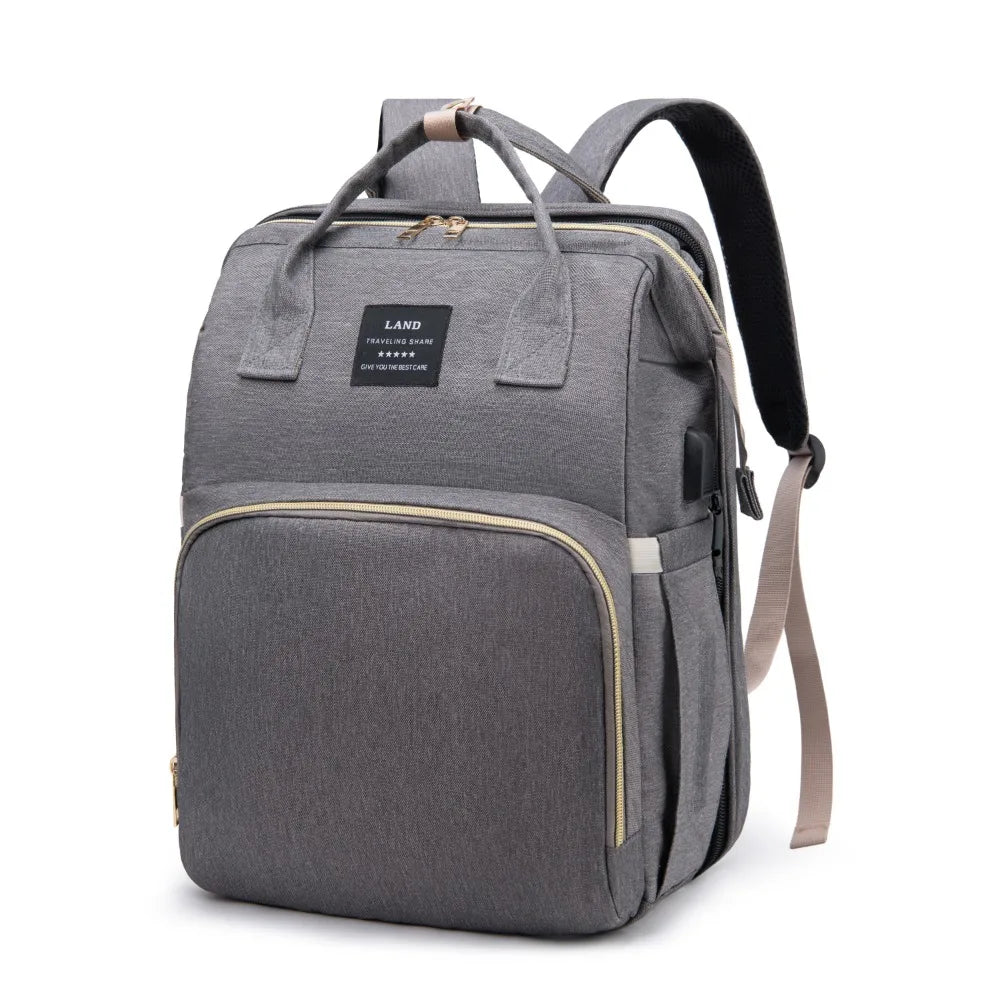 Portable Mommy Bag with Foldable Crib – Travel Diaper Backpack