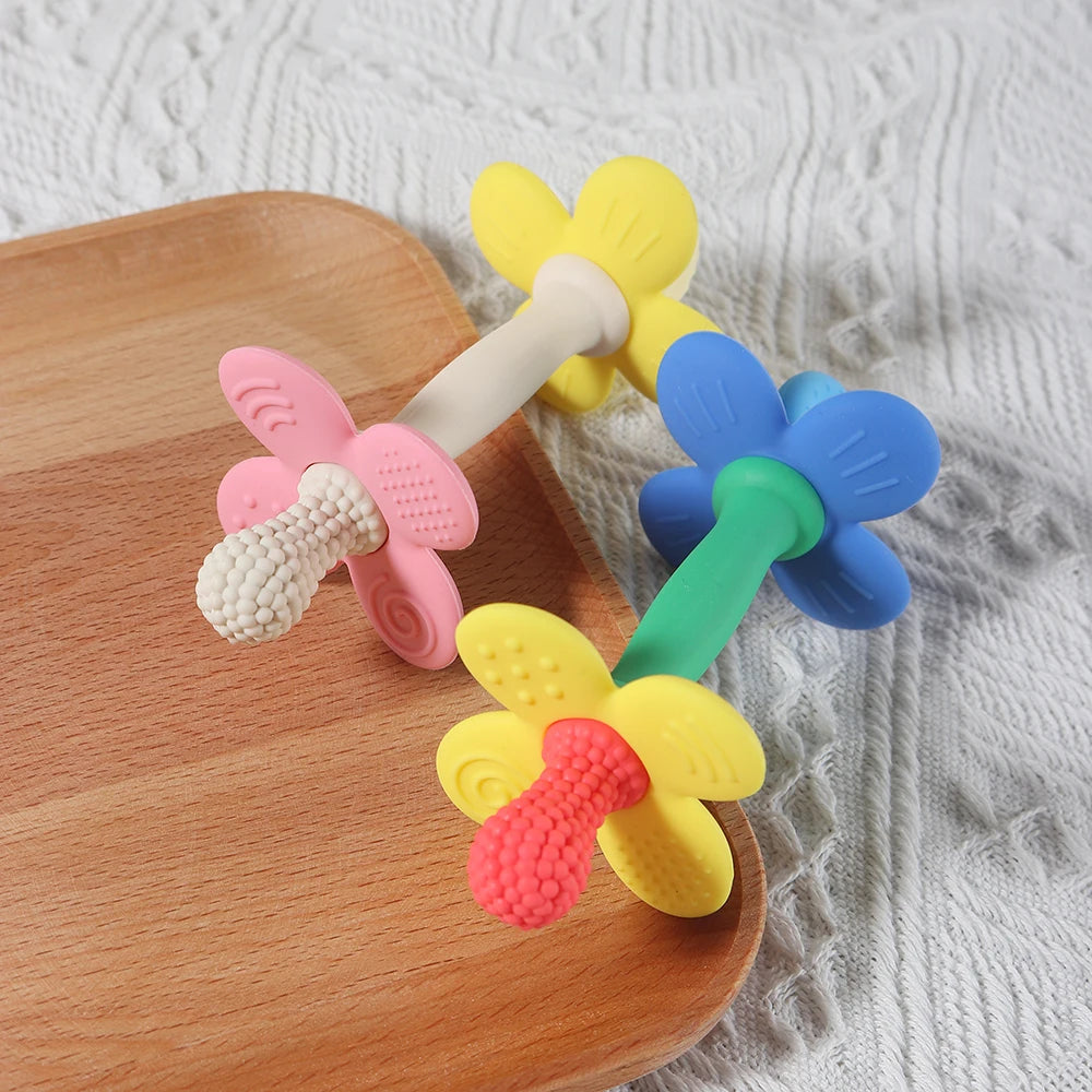 2-in-1 Silicone Flower Teether – Soft, BPA-Free Baby Toy